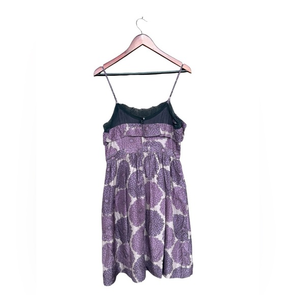 Anthropologie Lit Purple Ruffle 100% Silk Lace Dress Size 10 Lined Floral - Picture 2 of 9